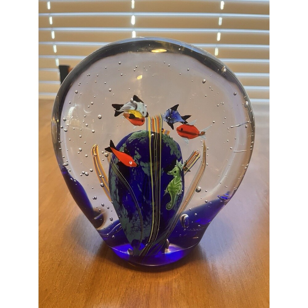 Large Modern Murano Italy Art Glass Aquarium Fish Sculpture Paperweight 7.75”